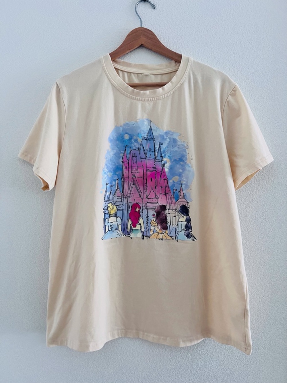 Disney Watercolor Castle with Princesses Graphic Tee Shirt